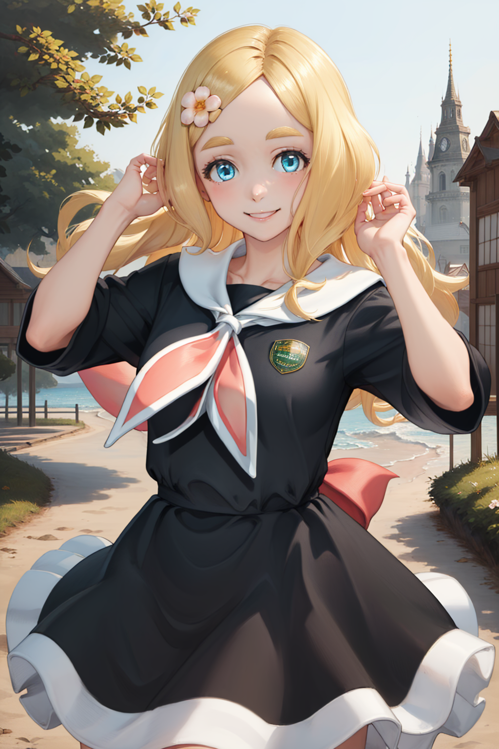 00074-365493039-(masterpiece, best quality_1.2), , cowboy shot, solo, 1girl, shinonome megu, smile, looking at viewer, hand in own hair, blue ey.png